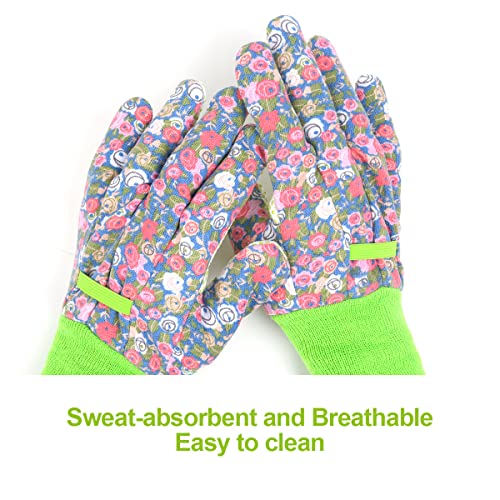 Floral Gardening Gloves for Women (2 Pairs - Light Green Flowers)