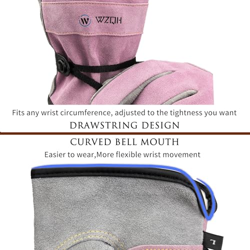 Leather Work Gloves for Men or Women.Gardening (X-Large (Pack of 1) / Pink - Grey)