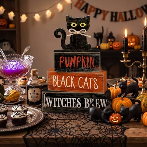 4 Pcs Halloween Table Decor for Home (Black Cat)
