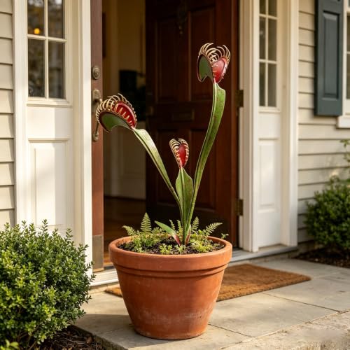 Whimsical Metal Carnivorous Plant Garden Stake