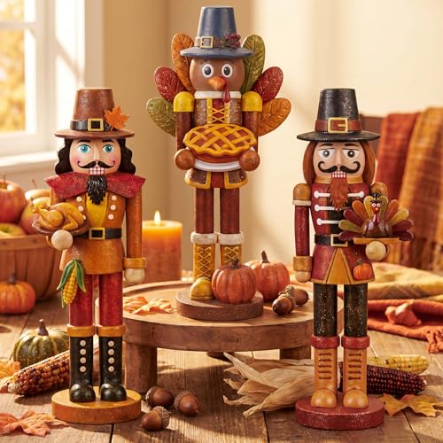 3 Pcs Fall Thanksgiving Nutcracker Turkey Figures Fall Table Decor (5 Inch / :Thanksgiving Nutcracker)