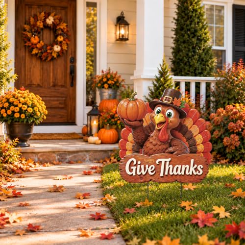 Metal Thanksgiving Yard Sign Fall Decor Outdoor Turkey Garden Stakes (Thanksgiving Turkey)