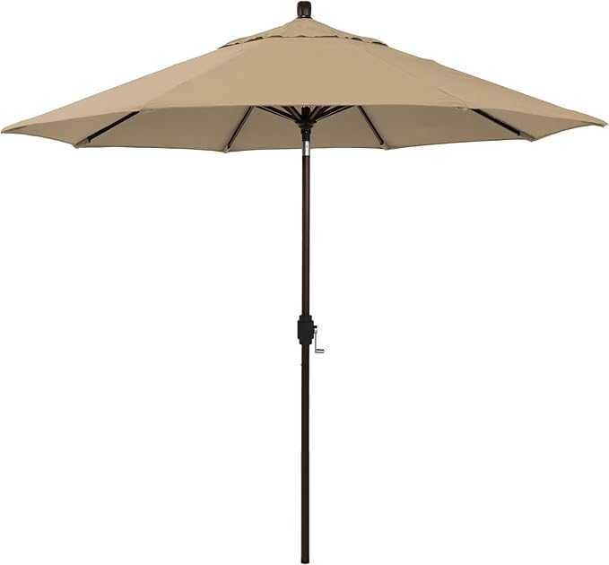 California Umbrella 12-Year-Non-Fading, 9Ft Premium Sunbrella Patio Umbrella, Hand-Crank, Button-Tilt, Bronze Frame, Heather Beige Fabric