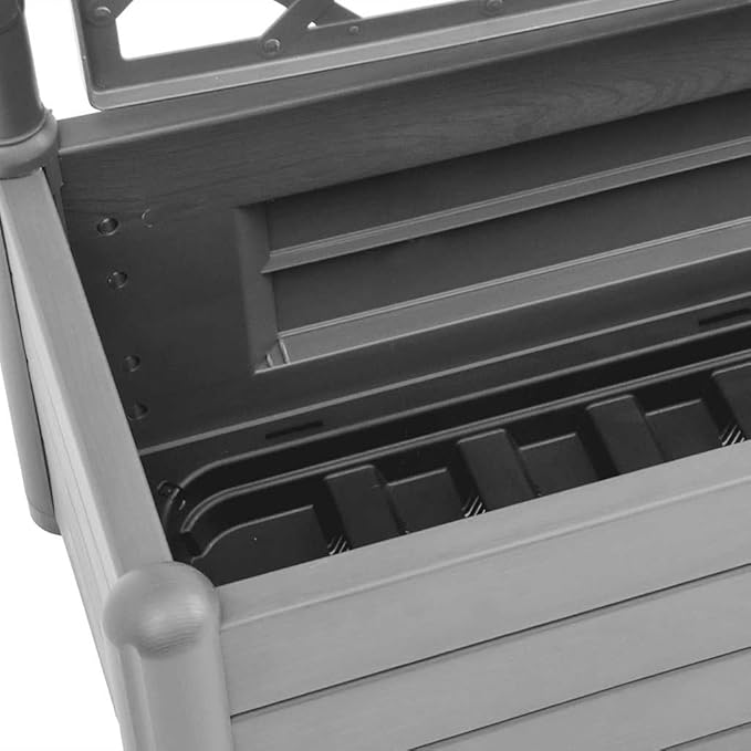 vidaXL Garden Raised Bed with Trellis, Raised Bed for Flowers and Plants, Planter with Drainage Hole, Outdoor and Indoor Use, Grey, 39.4"x16.9"x55.9" Plastic