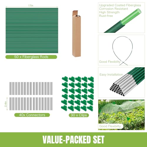 50 Pack Garden Hoops for Raised Beds (Green-50P)