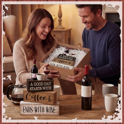 4 Pcs Coffee and Wine Bar Decor Farmhouse Kitchen Counter Decor (Wine)
