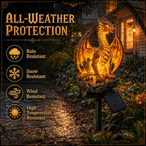 Dragon Legacy Golden Ember Edition Solar Garden Light Statue