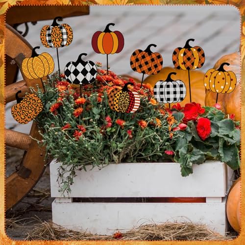 10 Pcs Fall Pumpkin Metal Garden Stakes Autumn Colorful Pumpkin Yard Signs Thanksgiving Decorative Garden Stakes Harvest Metal Yard Signs for Indoor Outside Porch Lawn Decor (Pumpkin)