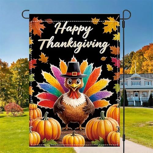 Happy Thanksgiving Turkey Garden Flag 12 x 18 inch Double Sided Outside decorations (G051)