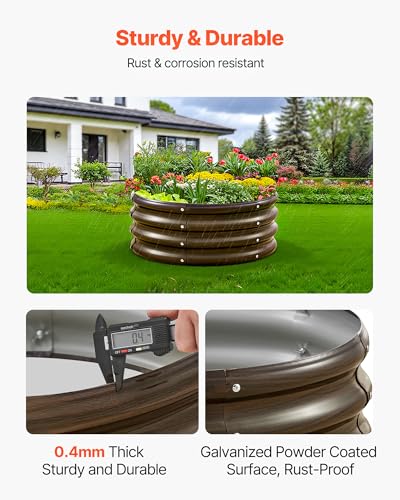 3 Pcs 2x2x1ft Round Galvanized Raised Garden Bed Kit (Brown / 2x2x1 FT)