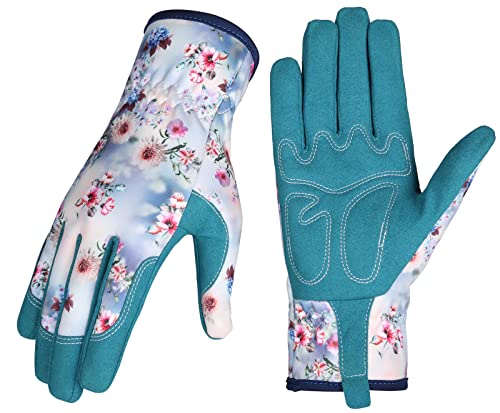 Leather Gardening Gloves for Women (White+blue)