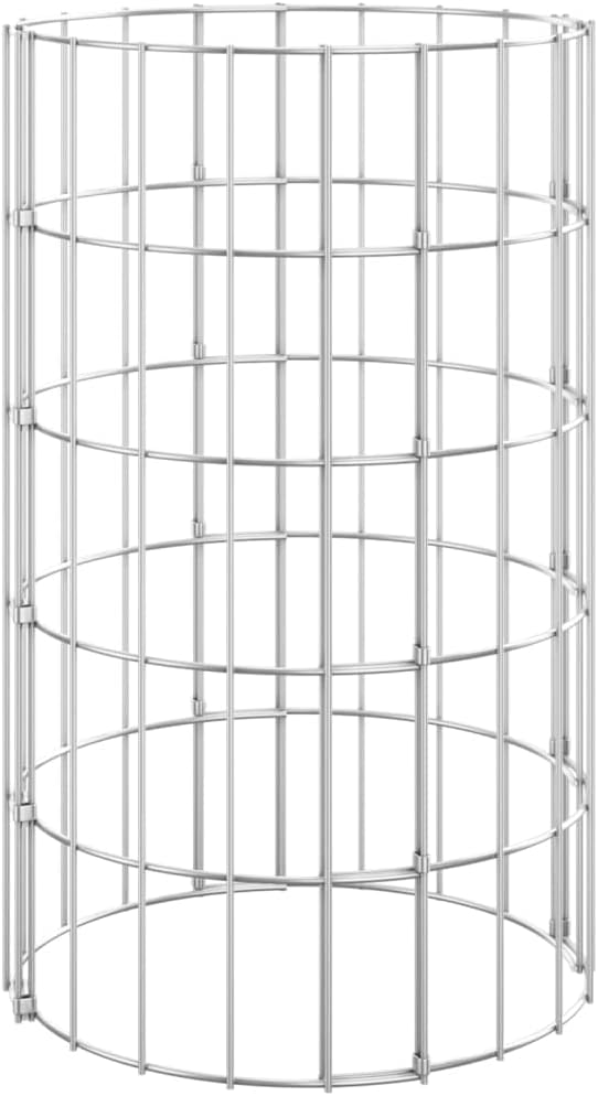 Outdoor Garden Round Gabion Basket Cage Planter Stand Patio Backyard Gabion Post Raised Bed Fencing, Circular Gabion Pole Galvanized Steel Ø11.8"x19.7"