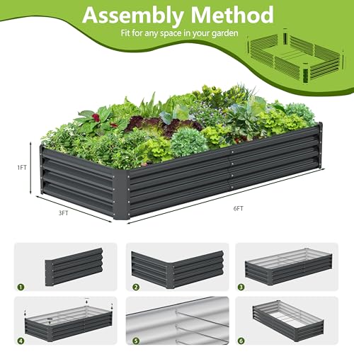 2PCS 6x3x1FT Galvanized Raised Garden Bed (6x3x1(2PCS) / Gray)