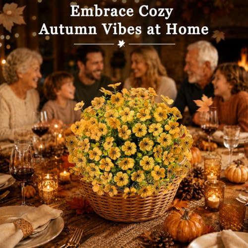 2 Pack 22" Artificial Fall Flowers Stake UV Resistant Outdoor Autumn Yellow (Yellow)