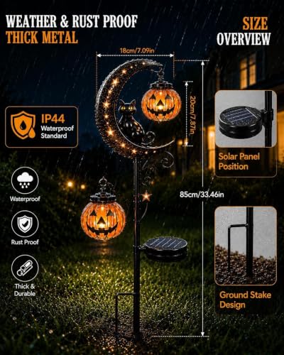 Solar Halloween Black Cat & Pumpkin Moon Garden Stake Light (A)