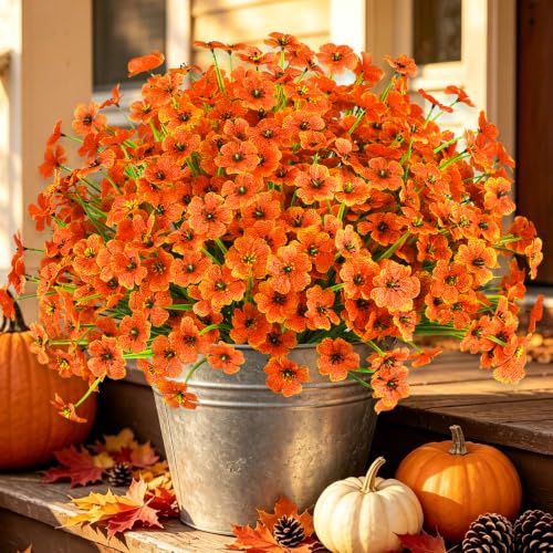24PCS Artificial Fall Flowers for Outdoors (Orange / 24PCS)