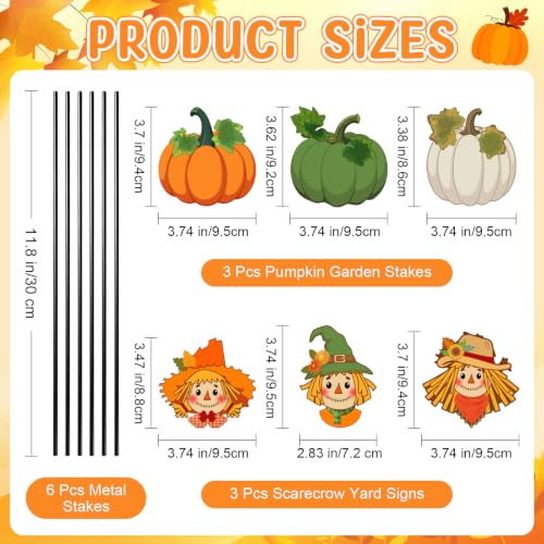 6 Pcs Fall Metal Garden Stakes 12" Fall Outdoor Decor for Home