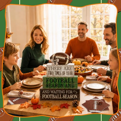 4 Pcs Football Tiered Tray Decor Wood Blocks Stackable Table (Football Season)