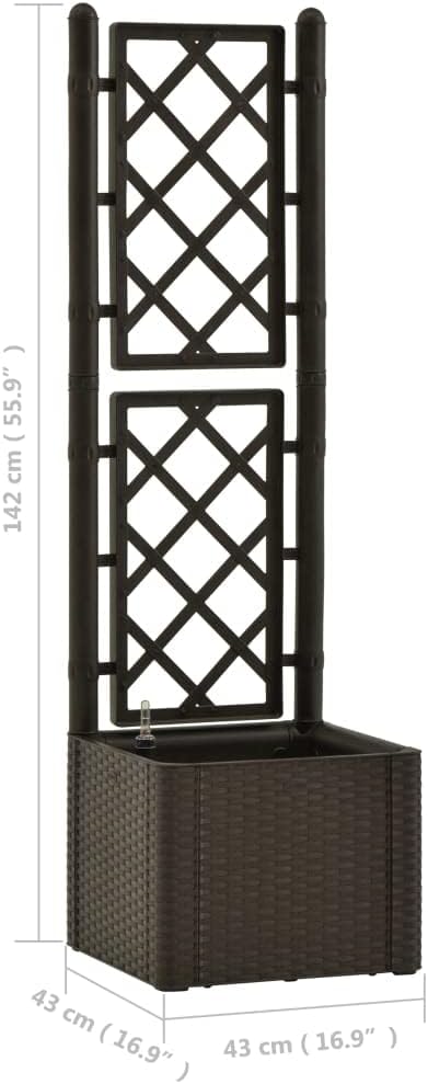 Garden Raised Bed with Trellis and Self Watering System Mocha Outdoor Flower Pots Pots for Plants Planter Pots for Raised Garden Beds for Porch Plants Gardening Outdoor