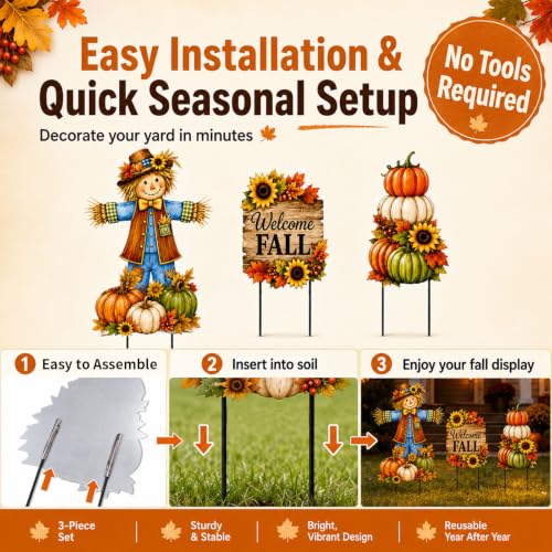 3 Piece Scarecrows for Outside Yard Decor