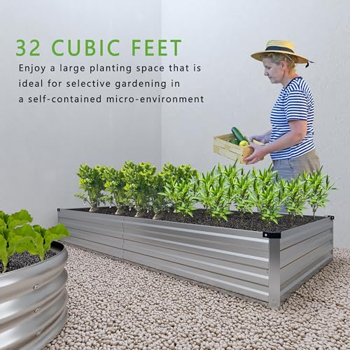 2PCS 8x4x1FT Galvanized Raised Garden Bed Kit (Silver / 8x4x1(2PCS))