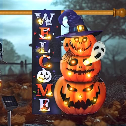 Halloween Lighted Garden Flag (Welcome Pumpkin / 28x40 Inch)