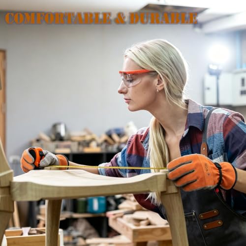Leather Work Gloves for Men or Women.Gardening (Small (Pack of 1) / Orange - Grey)