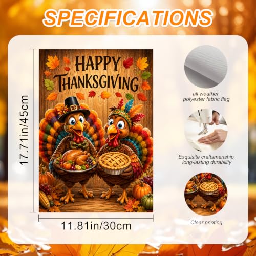 Thanksgiving Turkey Garden Flag Pie Harvest Decor 12x18 Inch (Festive Feast Pair)