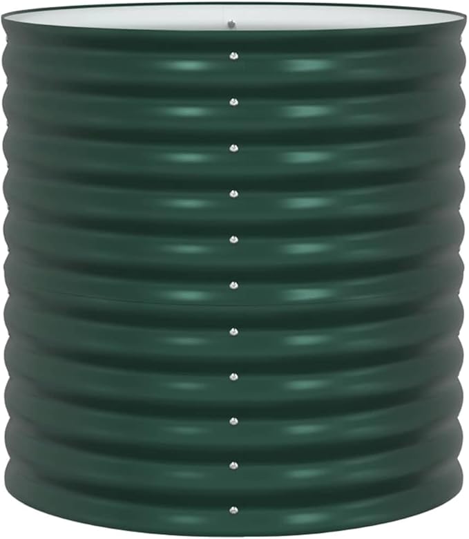 vidaXL Green Garden Raised Bed 31.5 x 31.5 x 31.9 in Galvanized Steel Planter Modern Design Durable for Outdoor Use Unique Oval Shape Spacious Planting Area Container for Vegetables Flowers Herbs