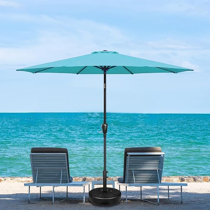 Simple Deluxe 9ft Patio Umbrella Outdoor, Table UV-Proof Umbrella with Push Button Tilt and Crank, 8 Sturdy Ribs for Garden, Cafe, Backyard, Pool, Deck, Turquoise
