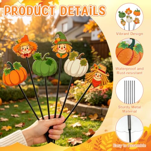 6 Pcs Fall Metal Garden Stakes 12" Fall Outdoor Decor for Home