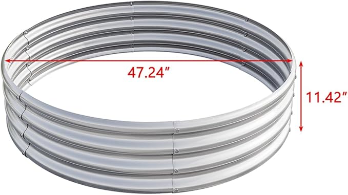 Round Galvanized Raised Garden Bed kit, Steel Fire Pit Ring Flower Planter Metal Above Ground Boxes Kit Patio Ground Planter for Planting Vegetables and Herb,Silver,47.2"×11.4"