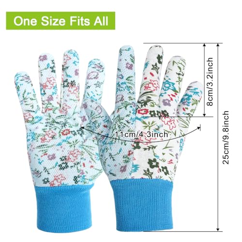 Floral Gardening Gloves for Women (3 Pairs - Green + Purple + Blue Flowers)