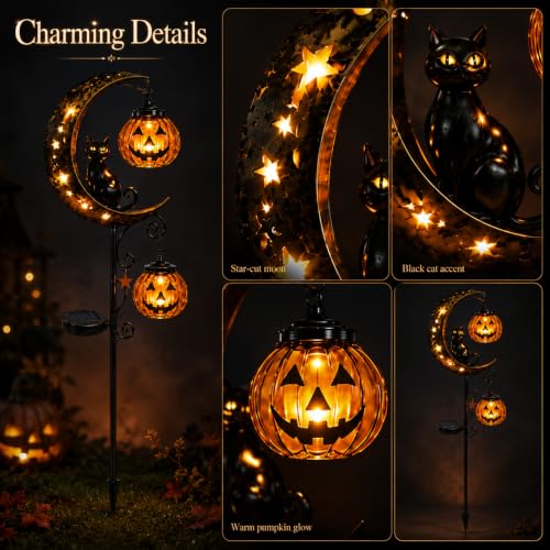 Solar Halloween Black Cat Pumpkin Moon Garden Stake Light with LED Lantern (Style C C)
