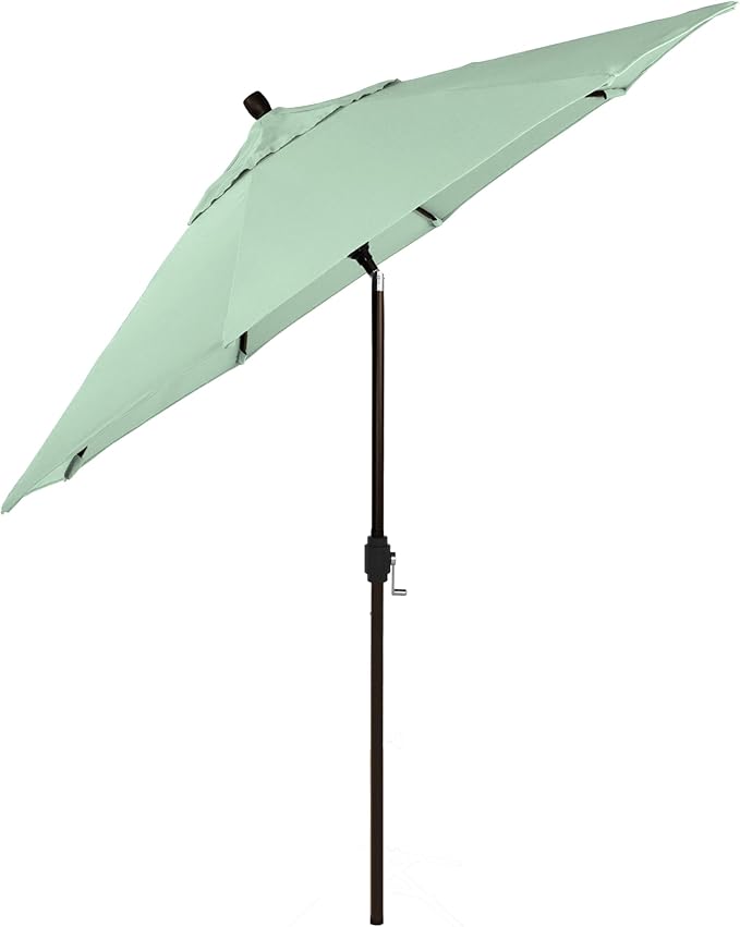 California Umbrella 12-Year-Non-Fading, 9Ft Premium Sunbrella Patio Umbrella, Hand-Crank, Button-Tilt, Bronze Frame, Spa Fabric