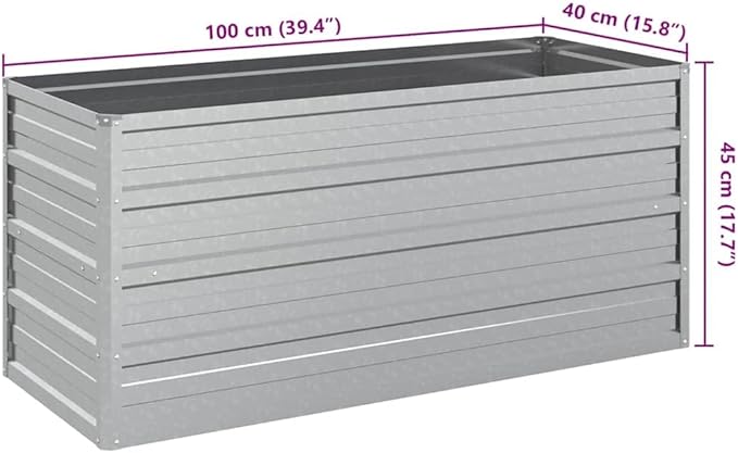 Rectangular Metal Garden Raised Bed, Silver Galvanized Steel, 39.4 x 15.7 x 17.7 Inches, Outdoor Planter for Vegetables, Flowers