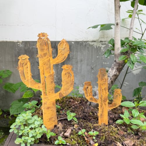 2PCS Rusty Cactus Decorative Garden Stakes (Rusty Cactus)