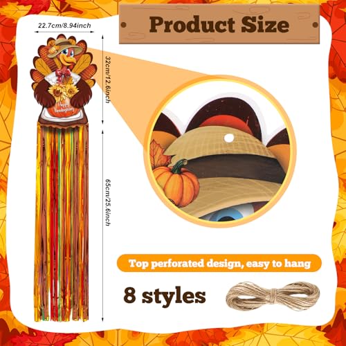 8 Pcs Fall Turkey Outdoor Hanging Decorations with Tassels (Turkey)