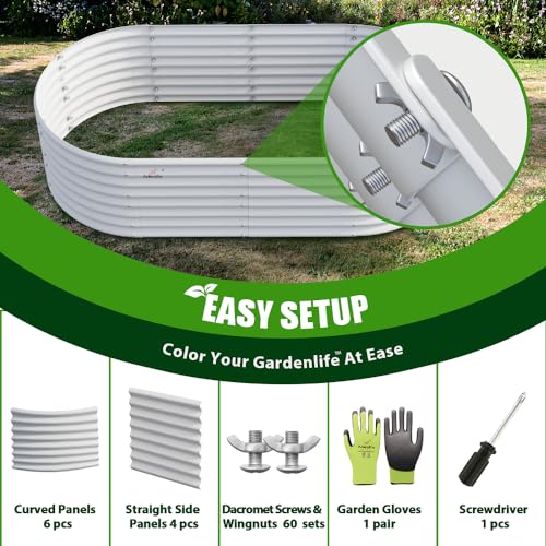 Anleolife 6x3x2ft Oval Deep Root Raised Garden Bed (Oval White / 6×3×2ft Tall)
