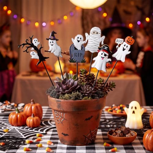 6 Pcs Halloween Ghost Garden Stakes Planter Stakes Outdoor Decor