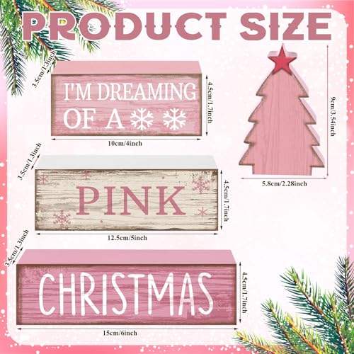 4 Pcs Pink Christmas Table Decor (Pink Christmas Tree)