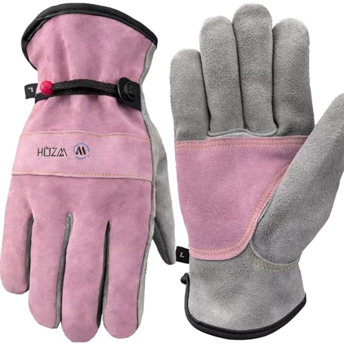 Leather Work Gloves for Men or Women.Gardening (X-Large (Pack of 1) / Pink - Grey)