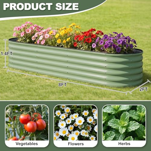 Galvanized Raised Garden Bed Outdoor (Green / 8×2×1.4ft（2pcs）)