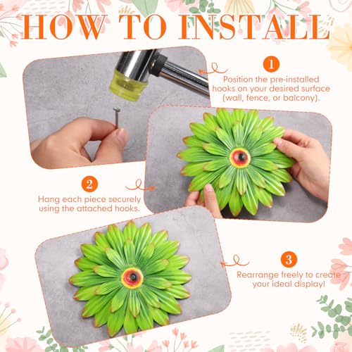 14 Pcs Metal Flower Decor 3D Sunflower Daisy Multicolored Garden Art Outdoor Decorations Butterfly Bee Ladybug Wall Art for Yard Fence Home