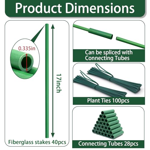 Garden Stakes 17Inch 40Pcs HOUNANG Adjustable Length Plant Support Stakes (17inch 40pcs)