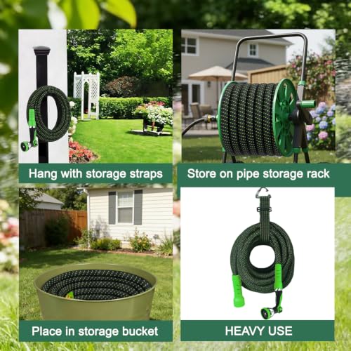 25FT Flexible Garden Hose & 10Modes Nozzle (Green-Black / 25 Feet)