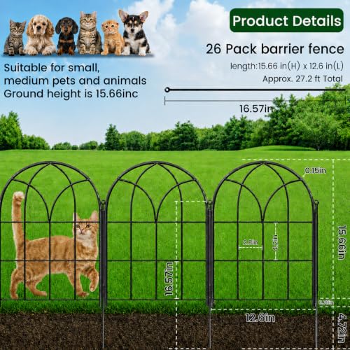 Decorative Garden Fence (26 Panels-27.2ft(L) x15.66"Arch H)