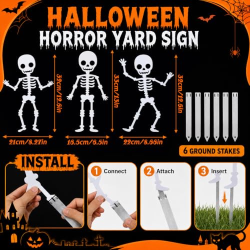 3 Pcs Metal Halloween Decor Outdoor (Skeleton / Bright White)