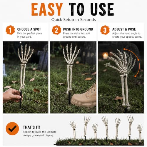 12PC Realistic Skeleton Arm Stakes Halloween Decorations for Lawn Stakes Garden Groundbreaker Halloween Skeleton Decoration (12 Arm Stakes)