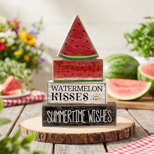 4 Pcs Summer Table Decor Wooden Watermelon Tiered Tray Decor (Watermelon)